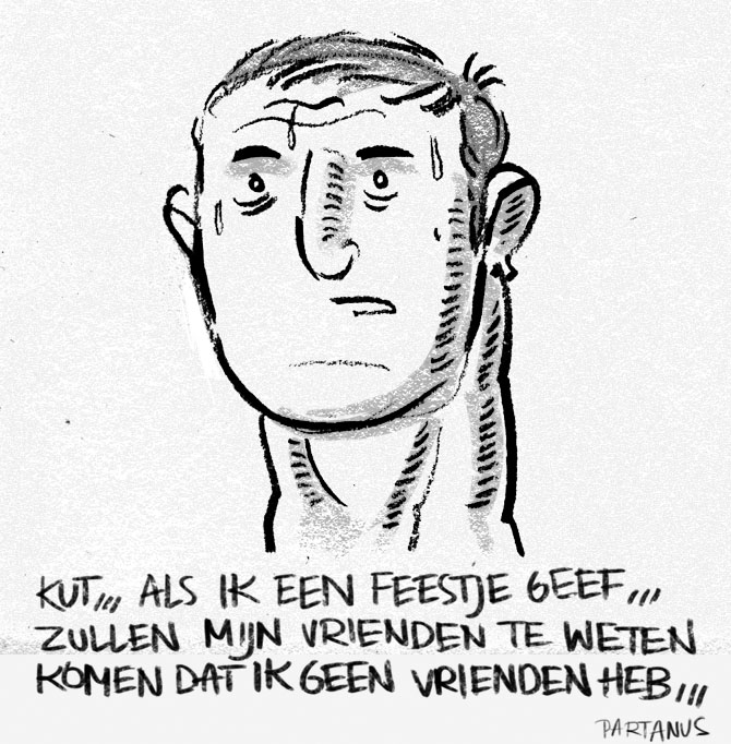 feestje cartoon vrienden "geen vrienden"