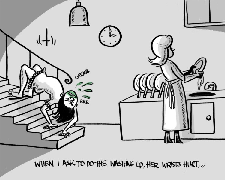 wrists, cartoon, "washing up", "the exorcist" 