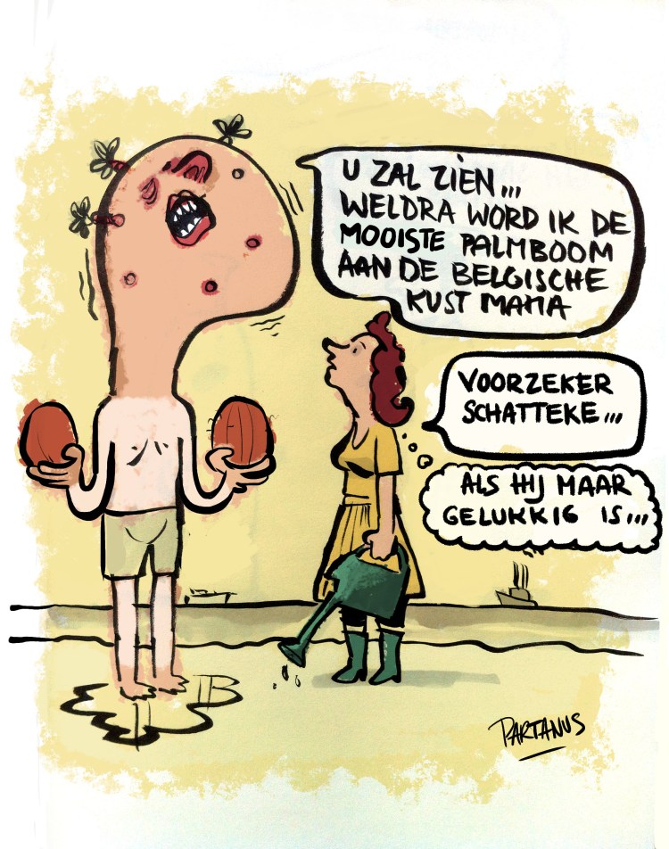 palmboom, dromen, kinderdromen, cartoon, tekening, zee, Belgische kust