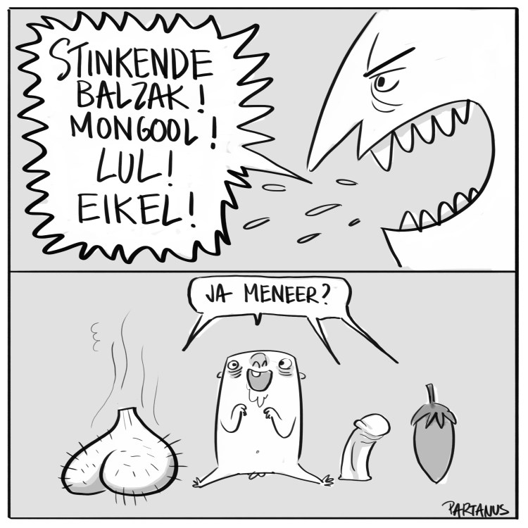 uitschelden, roepen, rappel, balzak, mongol, lul, eikel